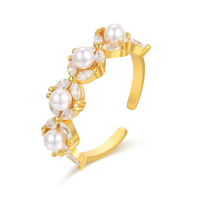 925 Sterling Silver Pearl Flower Ring - Europe & America
