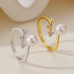 Natural Freshwater Pearl Ring with Zircon Inlay
