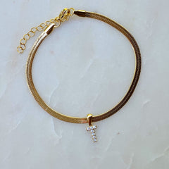 Herringbone Chain Initial Anklet