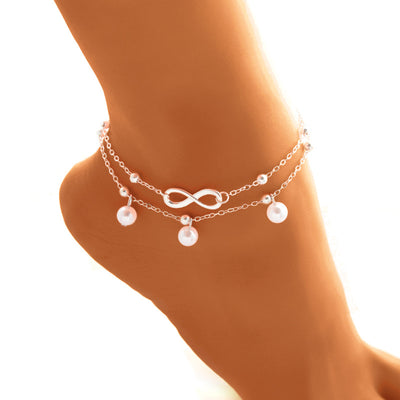 Double‑Layer Pearl Anklet – Handmade Geometric Design in Gold or Silver